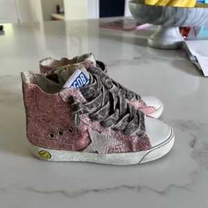 Golden Goose Pink Glitter with Leopard lace Kids Francy size 24